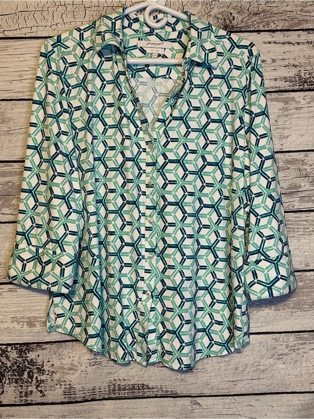 Foxcroft NYC Easy Care Geometric Print Button Front Shirt Large